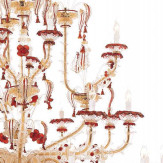"Ester" Murano glas Kronleuchter - 12+8+8 flammig - transparent, rot und gold