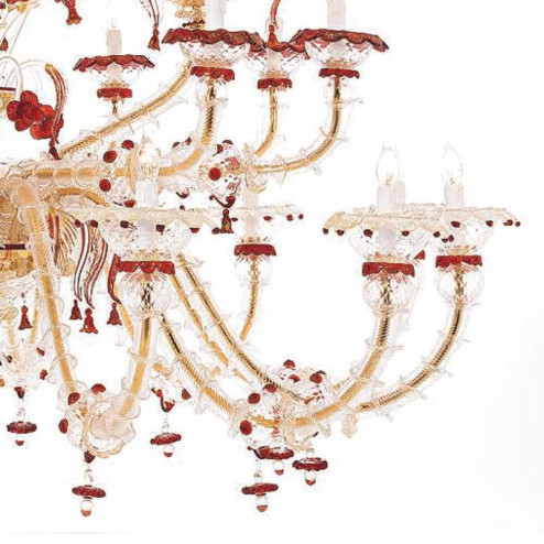 "Ester" Murano glass chandelier - 12+8+8 lights - transparent, red and gold