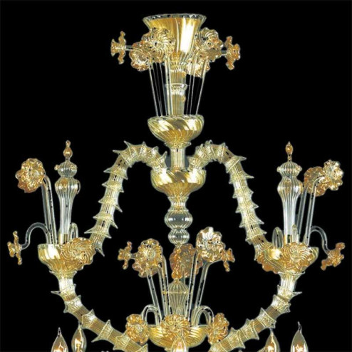 "Arabesque" lustre en cristal de Murano - 12 lumières - transparent et or