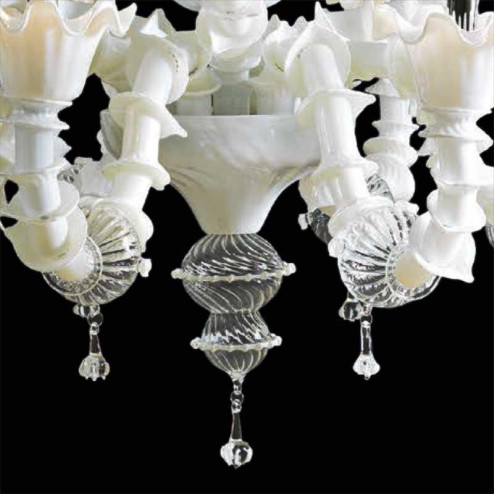 "Alessandra" lustre en cristal de Murano - 8 lumières - blanc et transparent