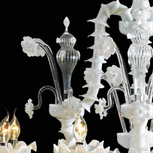 "Alessandra" Murano glass chandelier - 8 lights - white and transparent