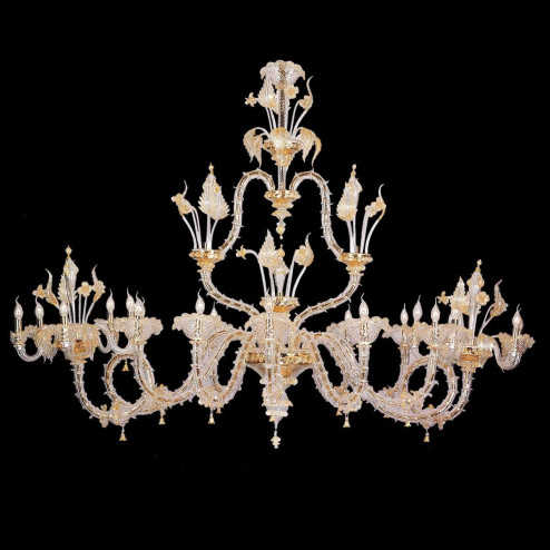 "Cleofe" Murano glass chandelier - 10+5+5 lights - transparent and gold