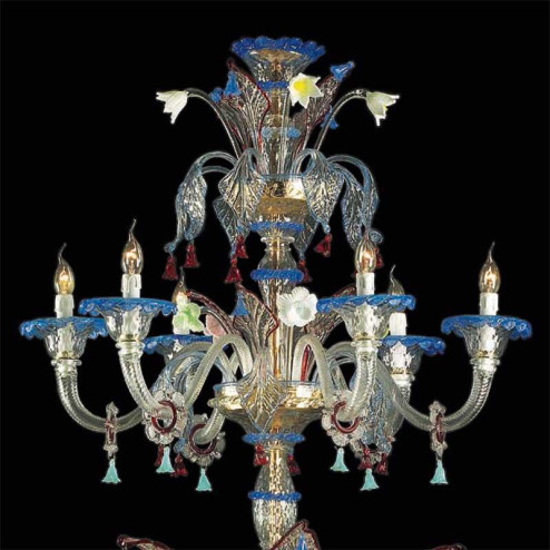 "Anastasia" lustre en cristal de Murano - 12+6 lumières - transparent et multicolor