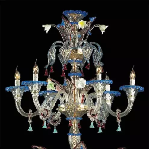 "Anastasia" Murano glass chandelier - 12+6 lights - transparent and multicolor