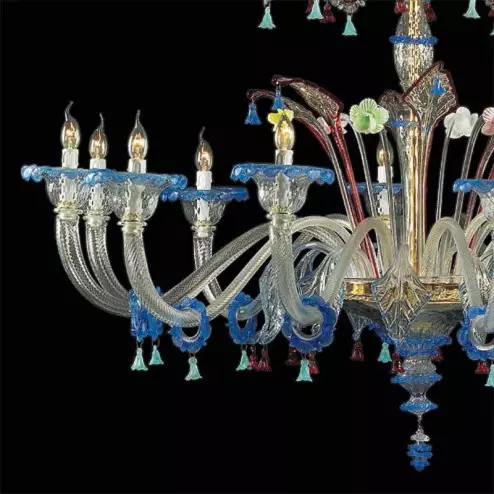 "Anastasia" Murano glass chandelier - 12+6 lights - transparent and multicolor
