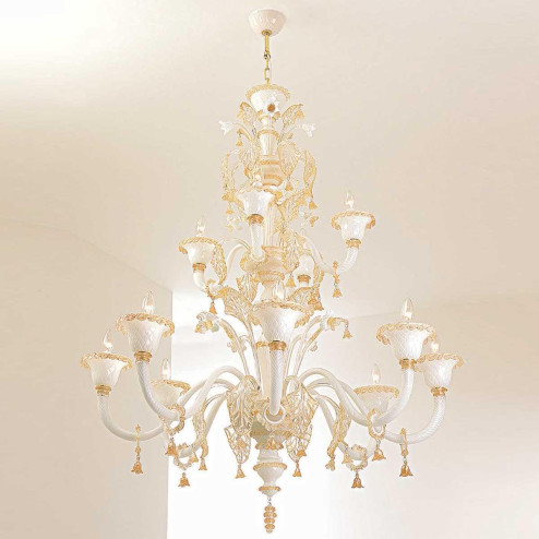 "Anastasia" Murano glass chandelier - 8+4 lights - white and gold