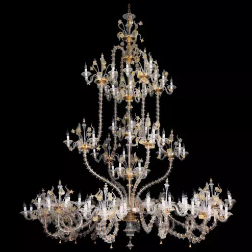 "Fenrir" Murano glass chandelier - 111 light - transparent and gold
