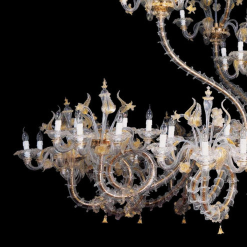 "Fenrir" lustre en cristal de Murano - 111 lumière - transparent et or