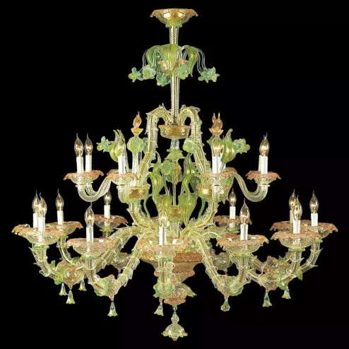 "Cinzia" lustre en cristal de Murano - 12+8 lumières - transparent, multicolor et or