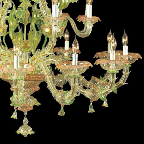 "Cinzia" lustre en cristal de Murano - 12+8 lumières - transparent, multicolor et or