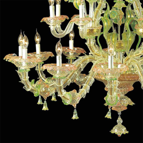 "Cinzia" Murano glass chandelier - 12+8 lights - transparent, multicolor and gold