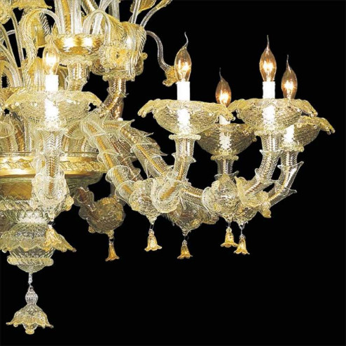 "Cinzia" Murano glass chandelier - 12 lights - transparent and gold