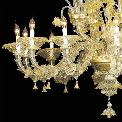 "Cinzia" Murano glass chandelier - 12 lights - transparent and gold