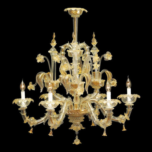 "Cinzia" Murano glass chandelier - 6 lights - transparent and gold