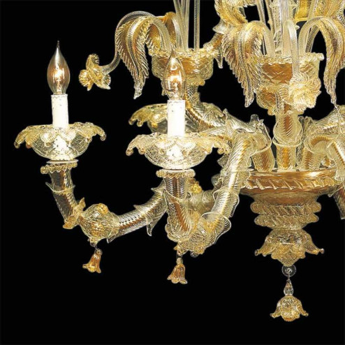 "Cinzia" Murano glass chandelier - 6 lights - transparent and gold