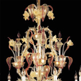 "Cinzia" lustre en cristal de Murano - 12 lumières - transparent, rouge et or