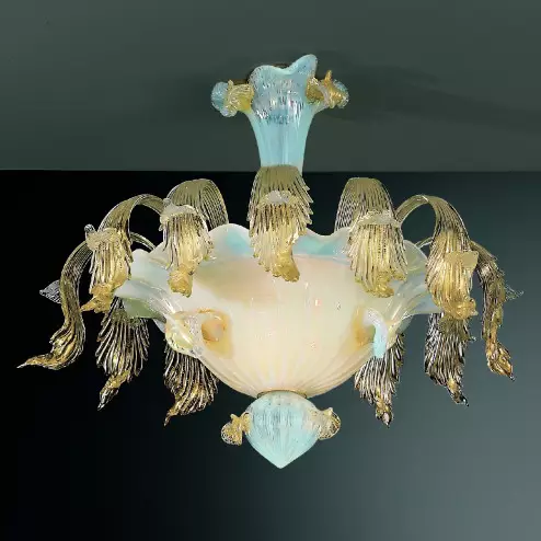 Vivaldi 6 lights Murano ceiling lamp opal transparent gold color