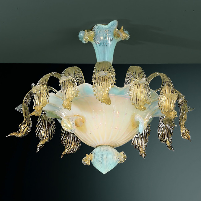Vivaldi 6 lámparas de techo lámpara de Murano de color de ópalo de oro transparente
