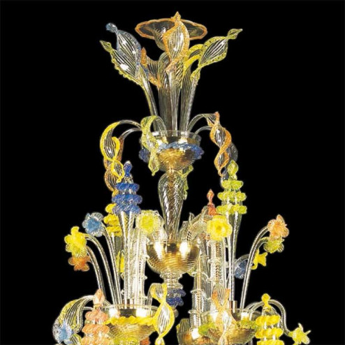 "Carlotta" lustre en cristal de Murano - 8+8 lumières - transparent, multicolor et or