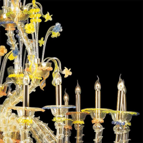 "Carlotta" Murano glass chandelier - 8+8 lights - transparent, multicolor and gold