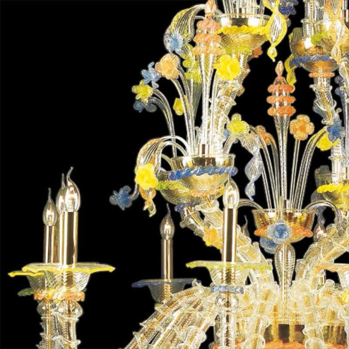 "Carlotta" lustre en cristal de Murano - 8+8 lumières - transparent, multicolor et or