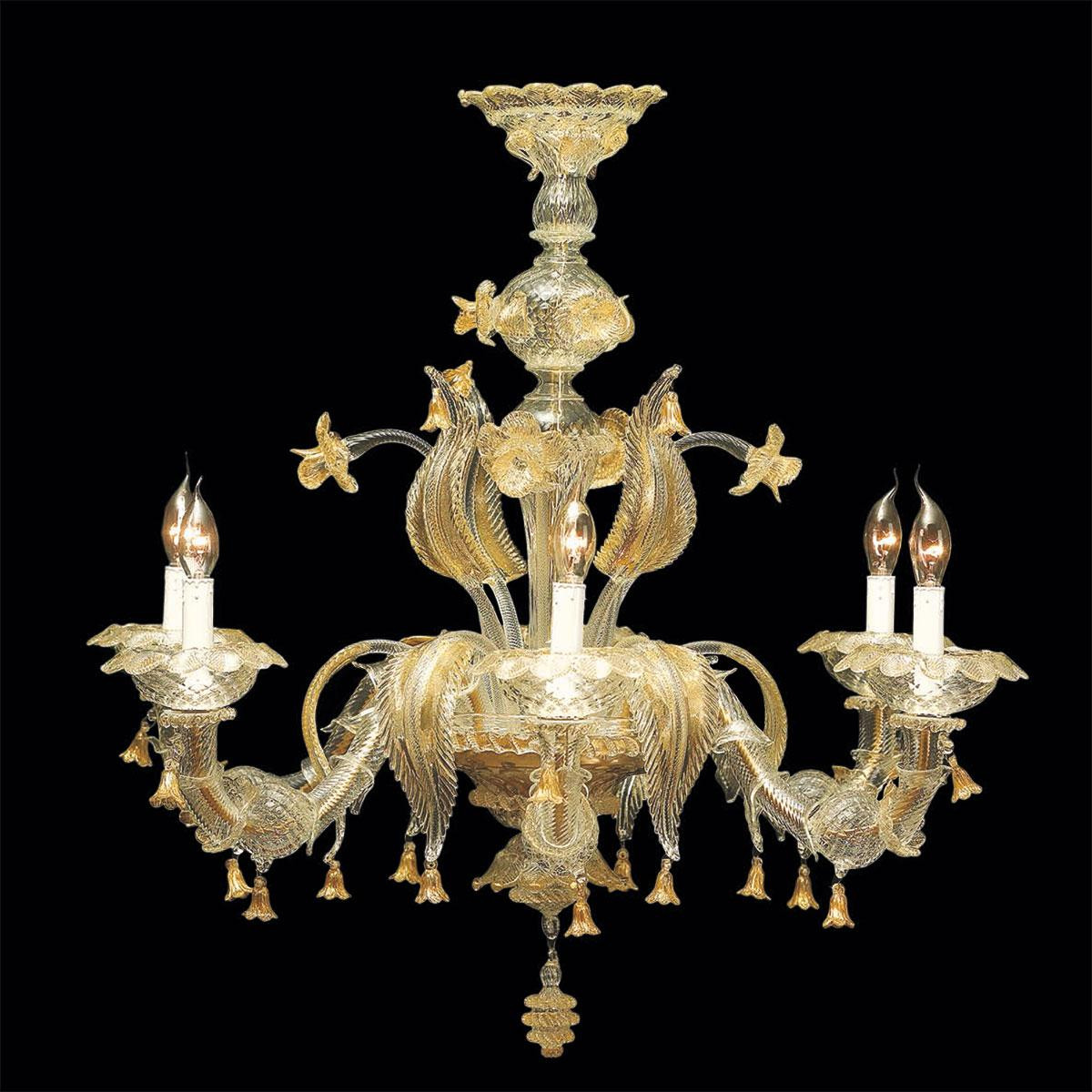 "Valeria" Murano glass chandelier - 6 lights - transparent and gold