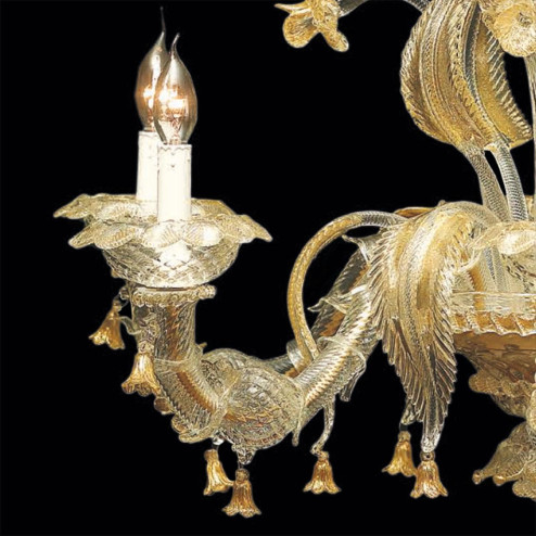 "Valeria" Murano glass chandelier - 6 lights - transparent and gold