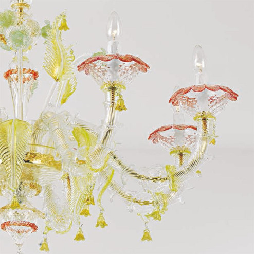 "Valeria" Murano glass chandelier - 8 lights - transparent, multicolor and gold