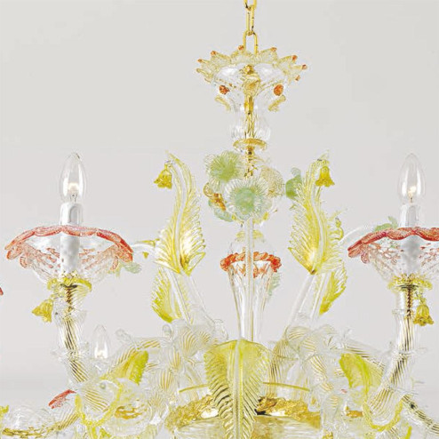 "Valeria" Murano glass chandelier - 8 lights - transparent, multicolor and gold