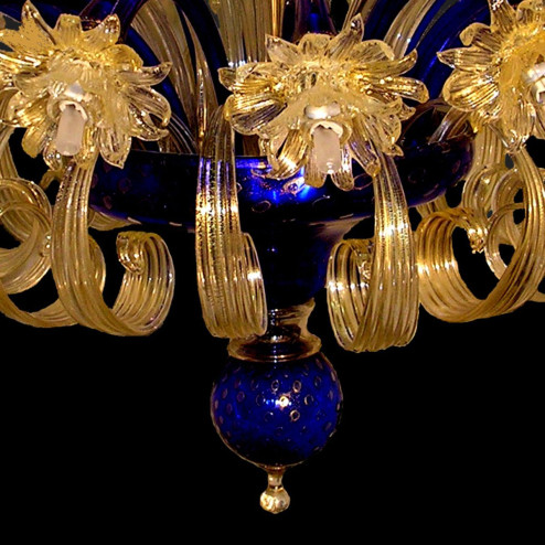 "Foglia d'oro" Murano glass ceiling light - 16 lights - gold and blue