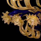 "Foglia d'oro" plafonnier en verre de Murano - 16 lumières - or et bleu