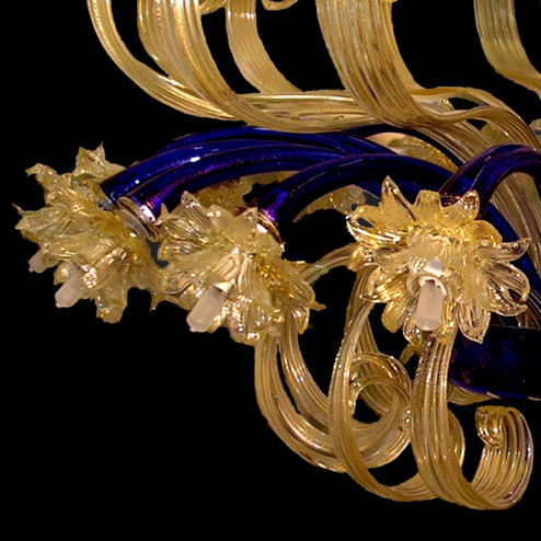 "Foglia d'oro" Murano glass ceiling light - 16 lights - gold and blue