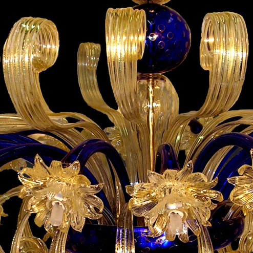 "Foglia d'oro" lampara de techo de Murano - 16 luces - oro y azul