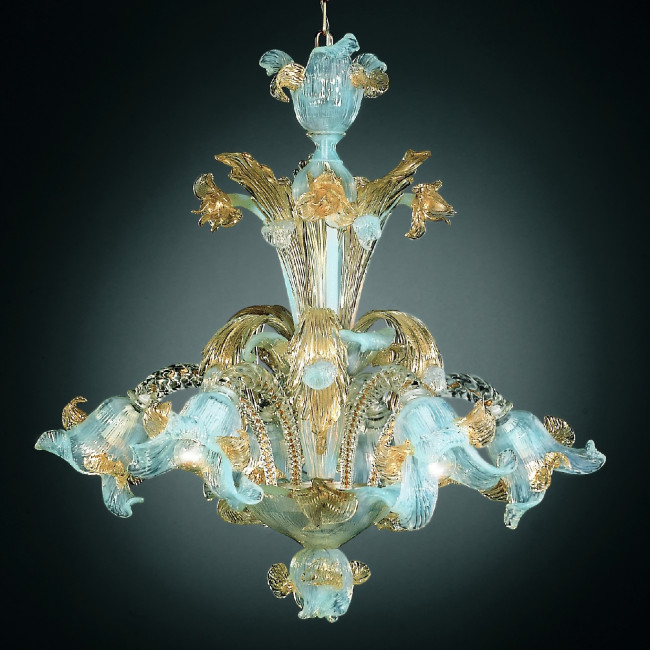 Vivaldi 6 lights Murano chandelier - opal gold color