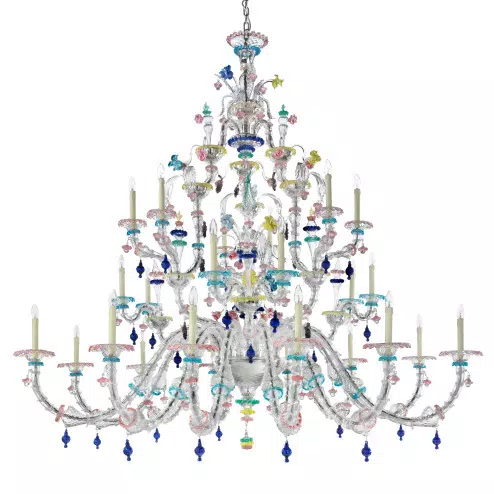 Aurora 24 lights classic Murano chandelier - transparent polychrome color