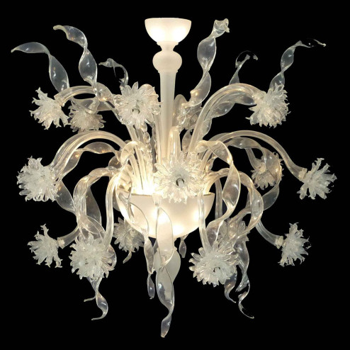 "Nastri" Murano glass chandelier  - 18 lights - white - light on