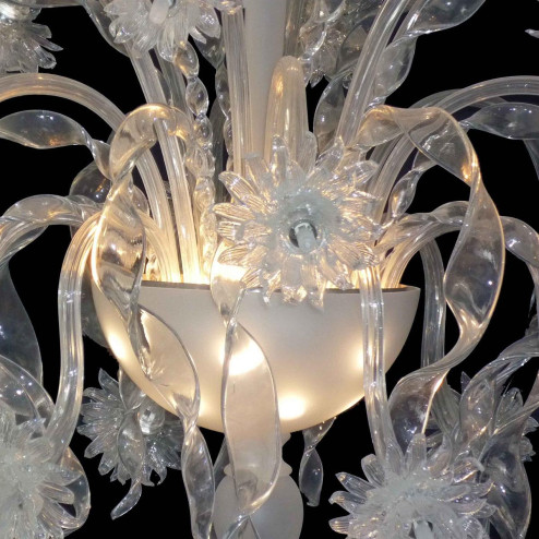 "Nastri" lustre en cristal de Murano - 18 lumières - blanc - Sur la lumière