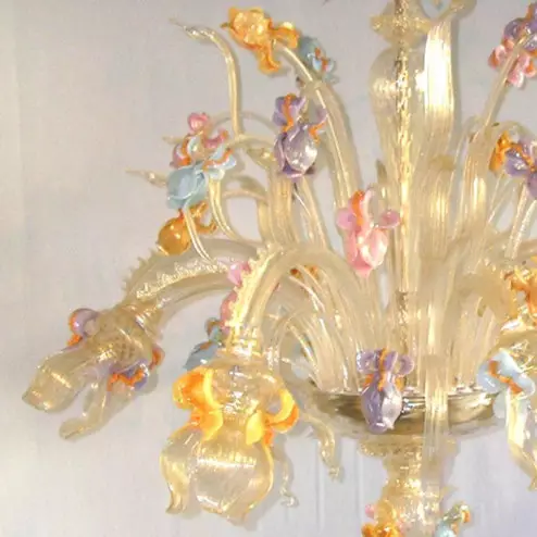 "Iris Dorato" Murano glass chandelier - 6 lights - gold