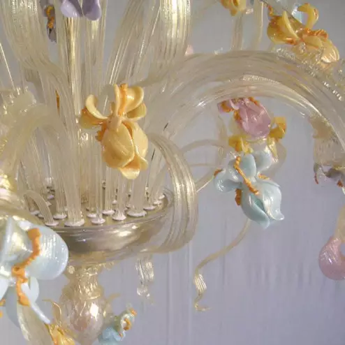 "Iris Dorato" Murano glass chandelier - 6 lights - gold