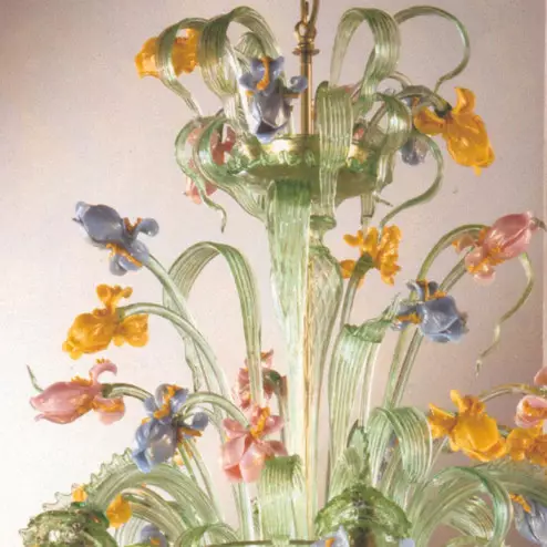 "Verde Iris" Murano glass chandelier - 6 lights - green