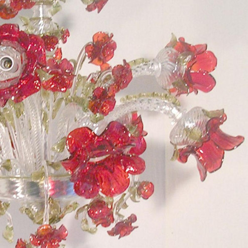 "Roseto Rosso" Murano glass chandelier - 9 lights - transparent and red