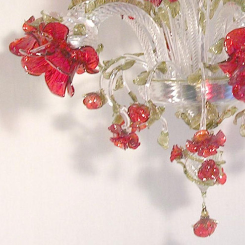 "Roseto Rosso" lustre en cristal de Murano - 9 lumières - transparent et rouge