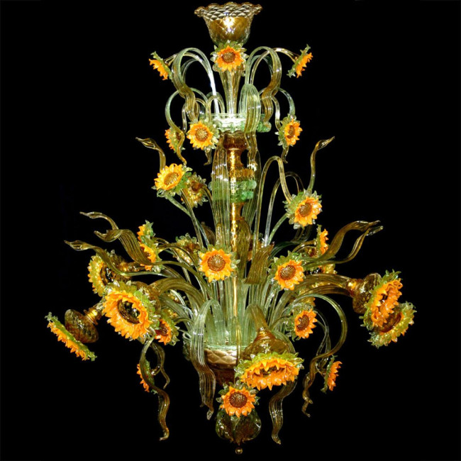 "Girasoli di Van Gogh" lustre en cristal de Murano - 8 lumières - tournesol jaune 