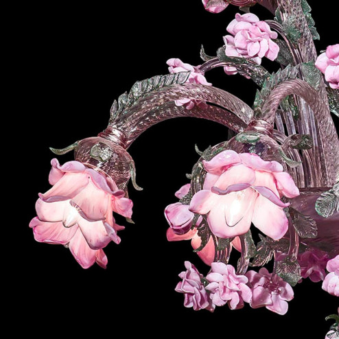 "Rosae" lustre en cristal de Murano - 12 lumières - rose