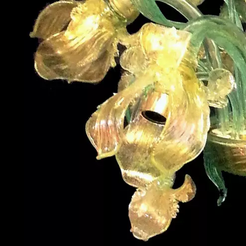 "Fiore d'acqua" Murano glass chandelier - 6 lights - green and gold