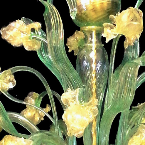 "Fiore d'acqua" lampara de araña de Murano - 6 luces - verde y oro