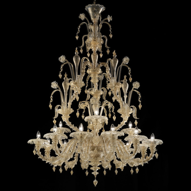 Magnifico 2 tier 12+3 lights Murano chandelier entirely gold color