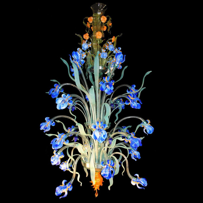 "Iris Blu" grand lustre Murano - 24 lumières - bleu