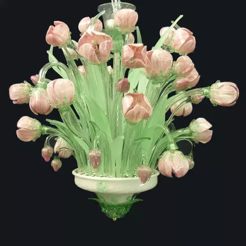 "Tulipani" lustre en cristal de Murano - 16 lumières - rose