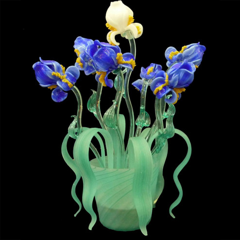 "Iris Blu" Murano glass bedside lamp - 2 lights - blue